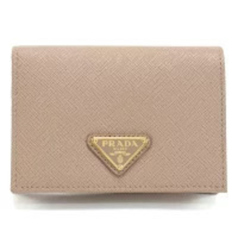 Prada Bi fold Wallet Coin Compact SAFFIANO TRIANGOLO Leather Italy CIPRIA Pink
